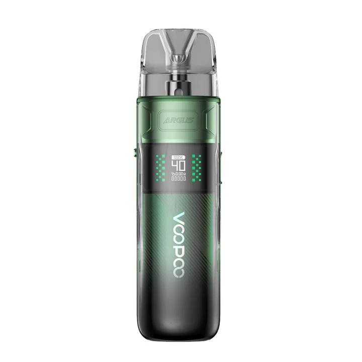 Voopoo Argus E40 Pod Mod yeşil, dijital ekranlı, kompakt elektronik sigara.
